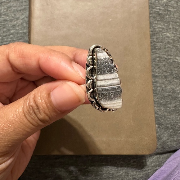 Zebra Calcite 925 Silver Plated Ring - Picture 4 of 8